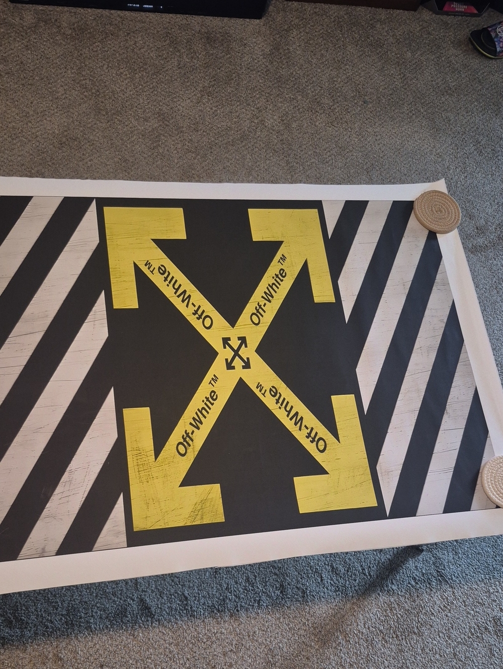 Off-White Black Poster with Yellow Arrow Cross 43 X 31 Inches